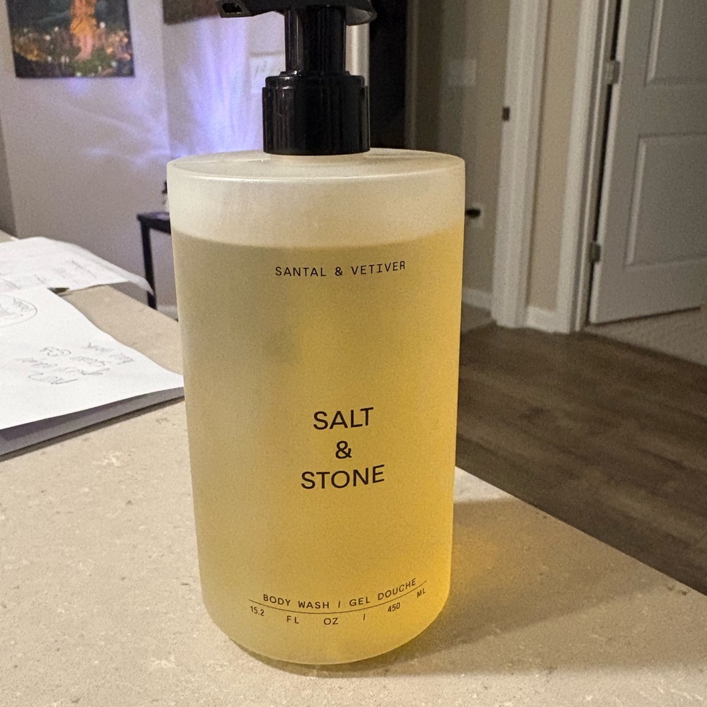Salt & Stone Santal & Vetiver Body Wash - Translucent Yellow Bottle